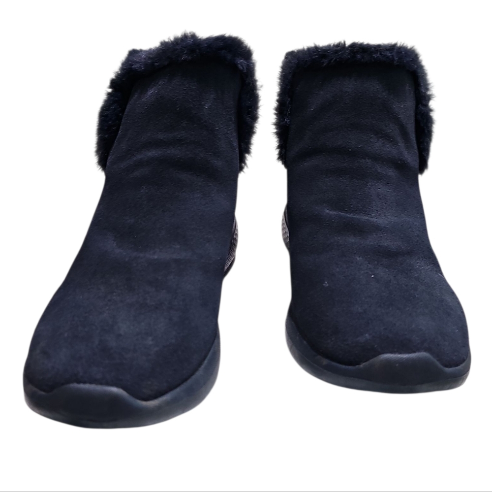 Skechers Goga Max Women’s 7.5 Navy Suede Faux Fur Ankle Boots Winter Comfort Y2K - Picture 5 of 8